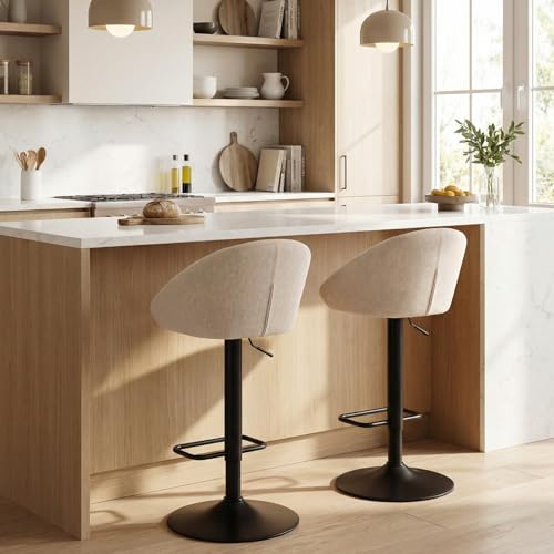 Butacos giratorios ajustables de barra, juego de 2, estilo moderno, con respaldo, altura del asiento ajustable de 25 a 33 pulgadas, color beige, tapizado en terciopelo miniatura 4