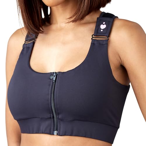 heart&core Shirl Bra, Post-Surgery Racerback Sports Bra - Post Augmentation, Comfortable, Quick-Drying, Double Zip Front