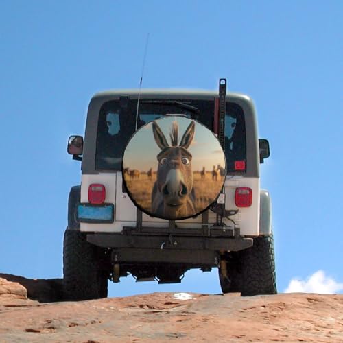 Image of Happy Donkey Heavy Duty Spare Tire Cover Donkey Lovers Wheel Tire Cover Waterproof Sun Protection Universal Fit for Trailer SUV Truck Camper Travel Trailers 12 Inch