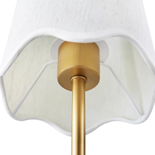 Image of Novogratz x Globe 1-Light Hardwire or Plug-in Wall Sconce, Matte Brass, White Fabric Shade, in-Line Rocker Switch, 6 Ft Fabric Cord Included