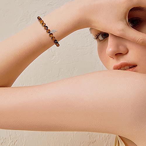 Image of natural crystal semi-precious stone bracelet elastic 16.5 17.78cmwith925 sterling silver angel charms Women Girl Gift
