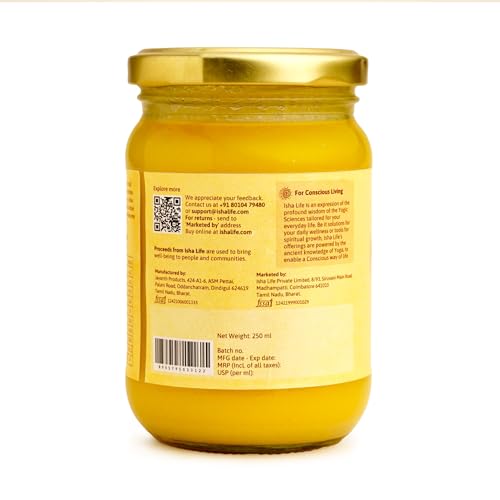 Image of Isha Life Pure A2 Desi Cow Ghee I Traditional Curd Churned I Grass-Fed & Free-Grazing Cows I Bilona Ghee| 250 ml