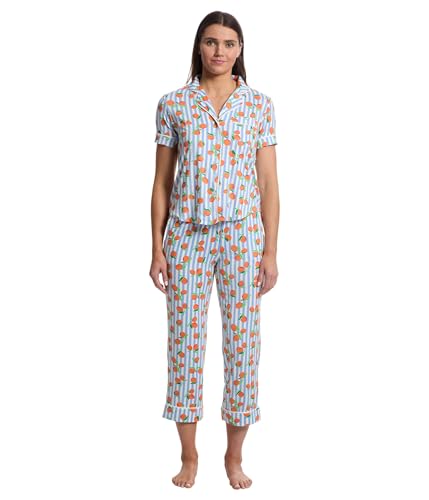 Image of kate spade new york Women's, Short Sleeve Cropped PJ Set, Tossed Oranges, X-Large
