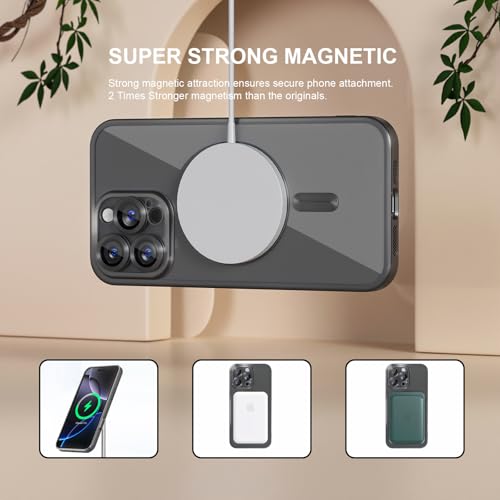 Image of Misea Magnetic for iPhone 16 Pro Max Case Compatible with MagSafe | Never Yellowing, Military Drop Protection, Full Camera Lens Protector Plating Soft Clear Phone Case for Women, Titanium Black