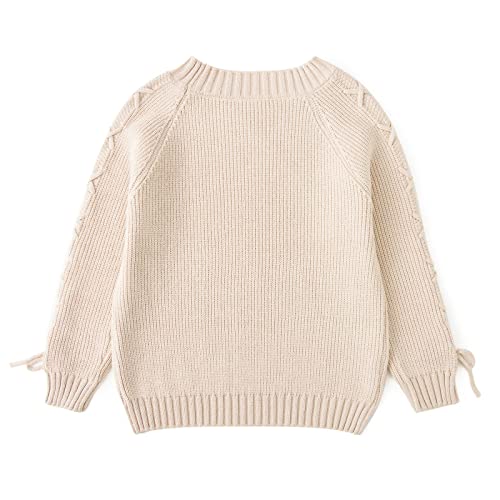 Image of Curipeer Girls Pullover Sweaters, Lace-up Long Sleeve Crewneck | Soft Warm Classic Cable Knit, Winter Fall Spring Daily Wear, Little Kids Tween Girl