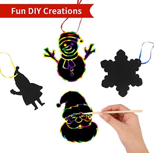 VEYLIN 48 Pieces Christmas Scratch Art for Kids Rainbow Scratch Paper Cards Ornament Decoration Christmas Stocking Fillers