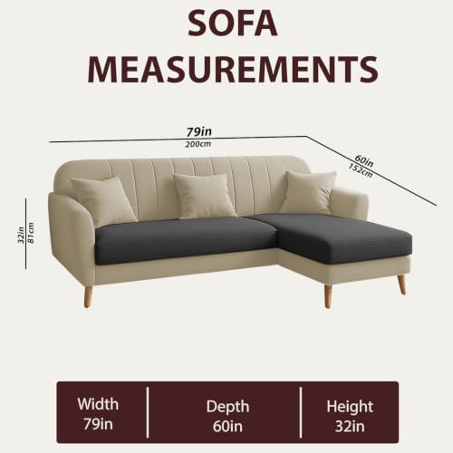 Image of Atticus RHS 4 Seater L Shape Sofa Set with Ottoman for Living Room (Cream Black Fabric) Premium Fabric Sofa Set