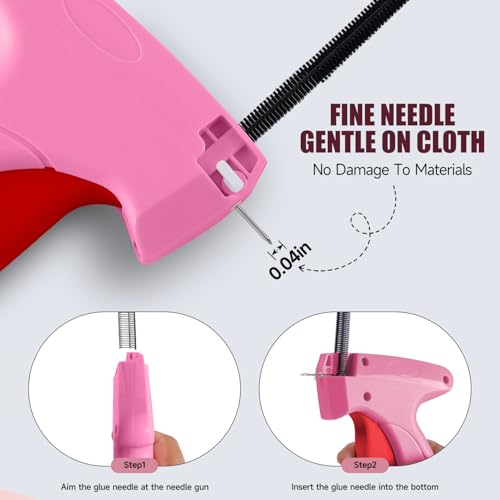Image of Micro Tag Gun for Clothes - Rose and Red Color Mini Stitch Gun for Clothes Fabric-Friendly Design Single Stitch Sewing Gun Quick Clothing Fixer Total 4000 Fasteners