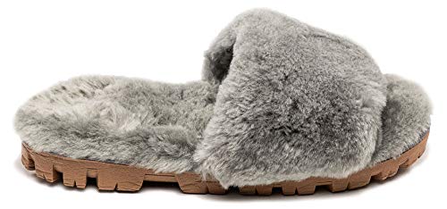 Natural Women's Charlotte Sheepskin Fur Flat Slide Sandals Open Toe Furry Slippers Soft Comfortable Fluffy Indoor Outdoor Slip-Ons, Cushioned EVA Sole3