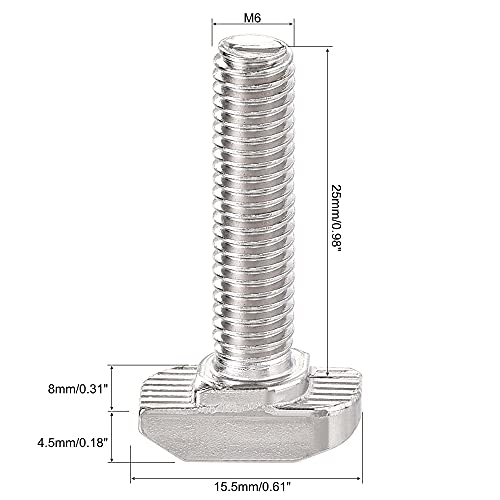 Image of uxcell M6x25mm T-Slot Drop-in Stud Sliding Bolt Screw Carbon Steel for 30 Series Aluminum Profile 5pcs