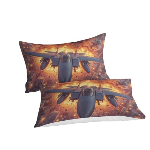 Housse de couette avion combat 140x200cm avec 2 taies d'oreiller lit simple