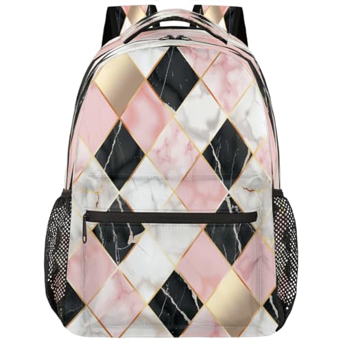 Mochila escolar para niños y niñas con estampado geométrico de mármol para portátil y viaje