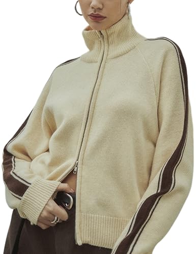 Qiaomai Womens Cardigan Sweaters Zip Up Long Sleeve Knit Sweater Jacket Open Front Outerwear Coats