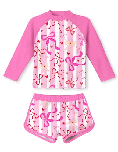 Image of TUONROAD Girls 2 Pieces Rash Guard Swimsuit Long Sleeve Tankini for 4-10 Years