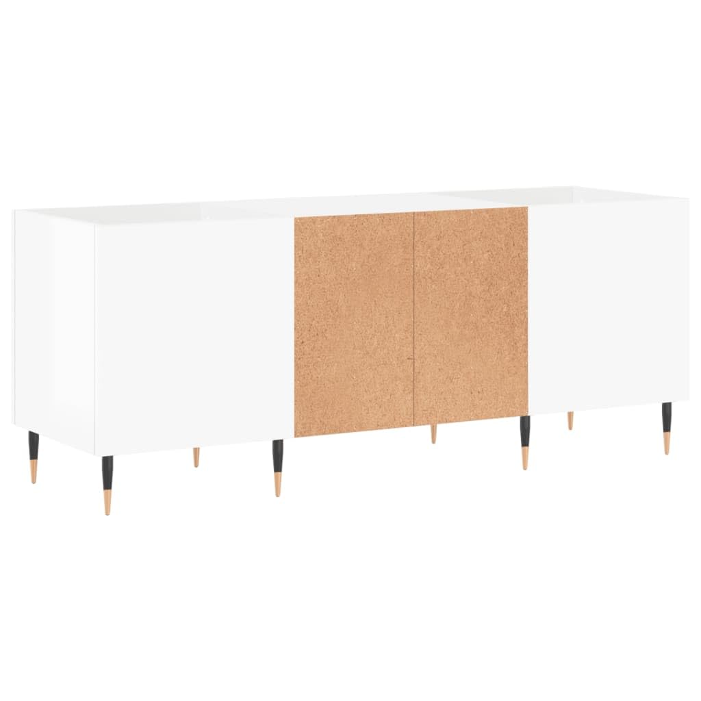 Armoire à disques, blanc brillant, 121 x 38 x 48 cm, en bois avec pieds en fer, espace de rangement pour vinyles, CD et DVD, convient comme meuble multimédia et TV pour salon et home cinéma