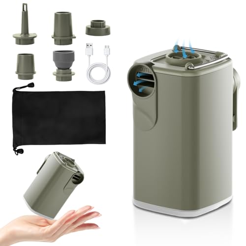 Focenat Bomba de Aire eléctrica, Inflador Colchon Hinchable, 1600mah Hinchador Electrico con 5 Boquillas, 5kPa Iluminación Recargable Inflador Electrico para Piscinas y Colchones de Cama (Verde)