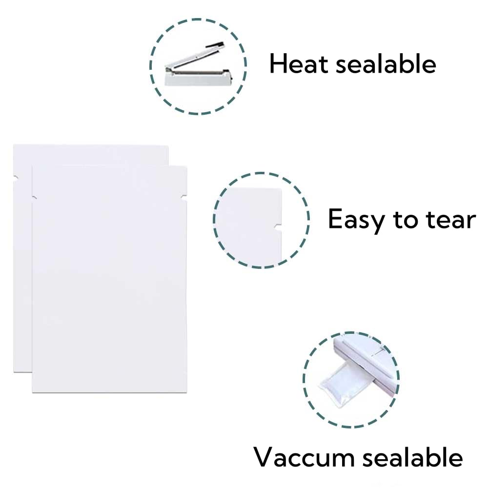 Open Top Mylar Sacchetti Piatti Sigillabili Sottovuoto 5x8cm Bianco 200 Pezzi