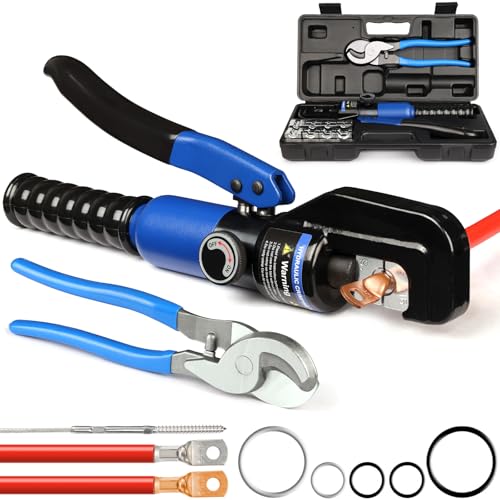 Solsop Hydraulic Crimping Tool 10 Ton with 9 Hex-Dies 122/0 AWG Battery Cable Crimper with Cable Cutter for Copper Aluminum Cable Lugs