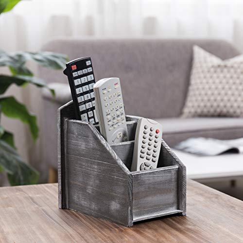 MyGift Rustic Graywashed Wood Remote Control Holder Caddy with 3 Compartments, Living Room Media Storage Organizer, Multipurpose Desktop Supplies Storage Box - Image 3