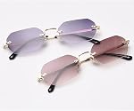 Men Rectangle Sunglasses Rimless Octagonal Small Glasses Women Metal Blue Brown