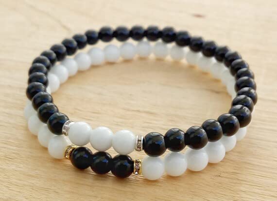 Bracelets extensibles pour couples amitié distance perles obsidienne jade 6mm