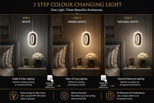 Image of FILLISKA 3 in1 Colour Changing LED Luxurious Hanging /Pendant Light (FrenchGold-MX8116)