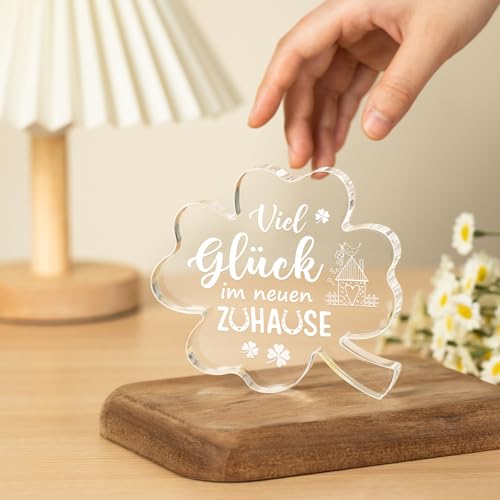 Encoink Einzugsgeschenke Wohnung und Haus, Einweihungsgeschenk Haus & Wohnung – Glücksklee Acryl Deko, Geschenk zum Einzug, Richtfest Geschenk für Frauen Männer Kollegen Nachbarn