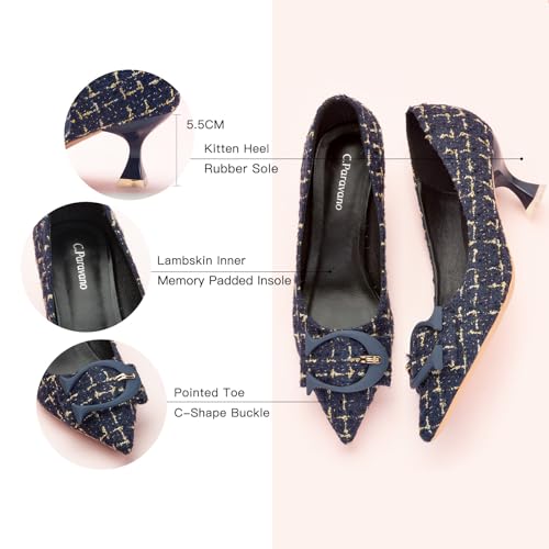 C.Paravano Women's Pumps | Navy Low Heels | Kitten Heels | Designer Pumps | Party Shoes (Navy Multi, Size 8.5)4