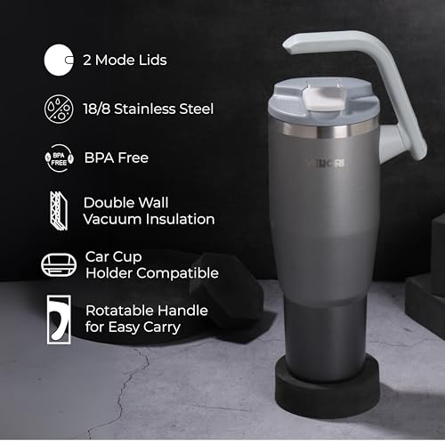 Image of Quencher Pro 1.2 Litre Tumbler with Lid and Straw | 100% Leak Proof Water, Juice, Coffee Mug for Office, Gym, Travel | Sipper with Rotating Handle (Titanium)