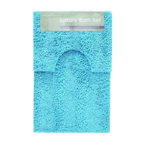 SELECT-ED® 2 Pcs LOOP Bath Mat Set Pedestal Mat Non Slip Soft Microfiber Bathroom Toilet Rugs (Aqua, Extra Large Loop Bath Set) Cover