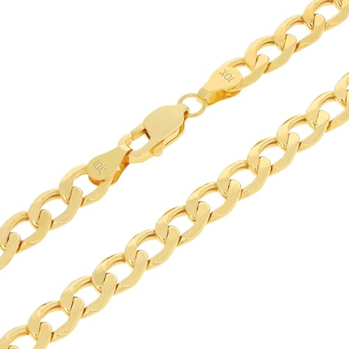 Nuragold 10k Real Yellow Gold Cuban Curb Link 6.5mm Chain Necklace (16