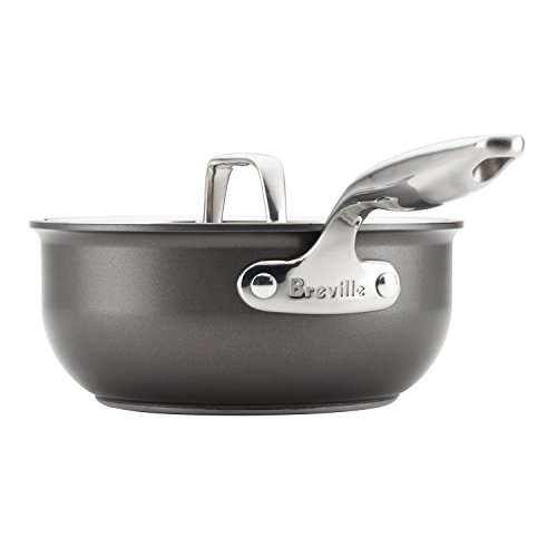 Breville Thermal Pro Hard Anodized Nonstick Sauce Pan/Saucepan/Saucier With Lid, 2.5 Quart, Gray #TOP1