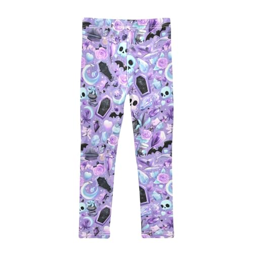 Skull Bat Rose Purple Girls Leggings Soft Stretch Workout Yoga Dance Pants for Kids Casual Tights2