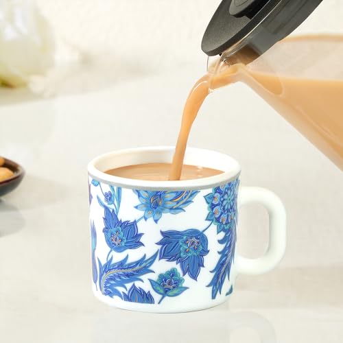 Image of Larah by BOROSIL 100ml x 6pc Opalware New Iris Tea /Coffee Mug Set, Microwave & Dishwasher Safe Embossed Design Crockery Set Ideal for Daily Use & Gifting