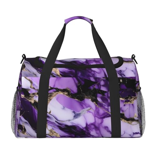 Purple Marble Print Travel Hand Travel Bag Weekender Overnight Carry On Tote Foldable Crossbody Bag