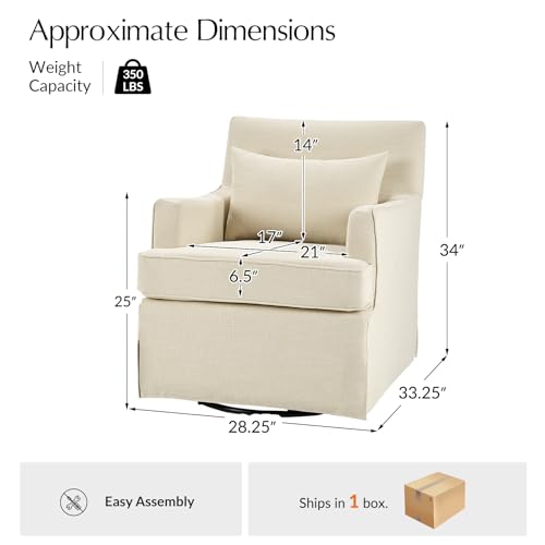 Sillón giratorio beige de tela con cojín grueso miniatura 2