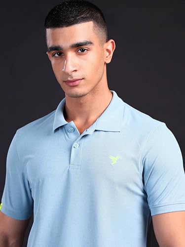 Image of TECHNOSPORT Men's Polyester Slim Fit Self-Design Short Sleeve Polo Matpiq T-Shirt with Anti Microbial, Techno Dry for Regular and Casual Use
