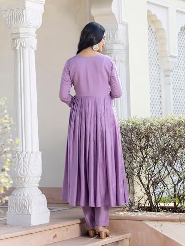 Image of Navlik Women's Viscose Embroidered Flared Kurta with Pant and Dupatta Sets (NK-654)