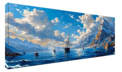 Peinture diamant océan géante 80x160cm | Kit broderie strass voilier haut de gamme pour adulte