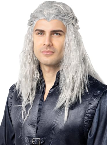 Funidelia | Peluca de Geralt The Witcher para Hombre ▶ Videojuegos, Películas & Series, Netflix, Geralt de Rivia - Accesorios para Adultos, Accesorio para Disfraz - Gris / Plateado