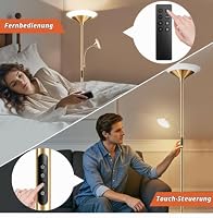 BBHome Stehlampe Wohnzimmer LED, 27W Deckenfluter LED Dimmbar mit 6W leselampe, 3000K-6500K Moderne Dimmbar Stehlampe mit Fernbedienung & Berührung für Wohnzimmer, Schlafzimmer, Büro, Gold – Ansicht 3
