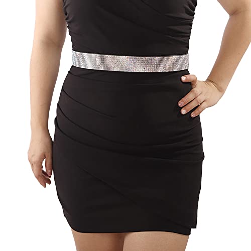 Jumwrit Rhinestone Pu Leather Belt Stretchy Shiny Crystal Waist Belt Bling Elastic Wide Cinch Sparkle Party Dress Belt for Women and Girls(Style 9)