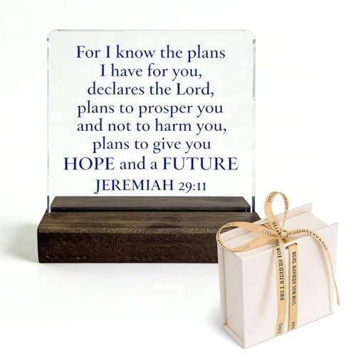 For I Know the Plans I Have for You Jeremiah 29:11 Acrylic Scripture Plaque with Wooden Base Christian Encouragement Gift with Elegant Gift Box Inspirational Desk Decor for Home or Office
