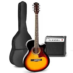 MAX ShowKit Guitare Électrique Acoustique avec Guitare et Pupitre – Sunburst, Idéal pour Débuter la Guitare - Les Beatles, Paul McCartney, John Lennon, RIngo Starr, George Harrison MAX ShowKit Guitare Électrique Acoustique avec Guitare et Pupitre - Sunburst, Idéal pour Débuter la Guitare – Image 2
