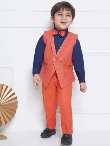 Image of AJ DEZINES Kids Cotton Blend Checkered Clothing Suit Set For Boys With Waist Coat