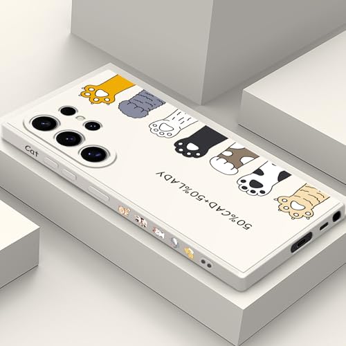 Coque Galaxy S24 Ultra idée cadeau chat mignon et fleurs blanches