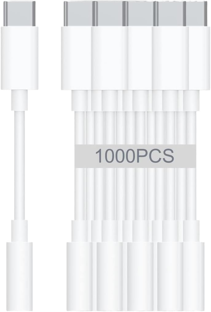 USB-C to 3.5mm Audio Headphone Adapter - HiFi 1000 Pack Compatible with Apple iPhone 17 16 15 Samsung Galaxy S25 S24 S23 S22 S21 Plus Pro Max Ultra Pixel iPad - Type C to Aux Cord Jack Dongle Adapter