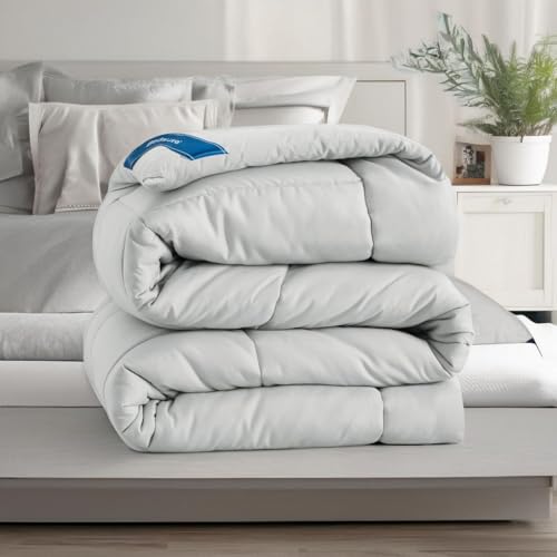 Image of Bedsure Comforter Duvet Insert - Quilted Comforters Oversize Queen, All Season Duvet, GentleSoft Down Alternative Bedding, with 8 Tabs, Gifts for Women /Men, Light Grey, Oversize Queen 98 x 98 Inches