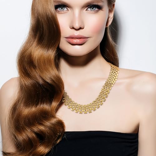 Punk Chunky Link Choker for Women 14K Gold Plating Statement Necklaces Gold Silver Wide Mesh Chain Necklace Hollow Out Chain Jewelry3