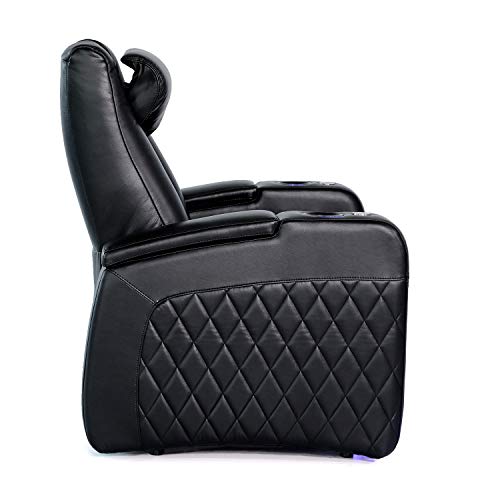 Octane Seating Azure LHR Home Theater Seats - Black Top Grain Leather - Power Recline - Motorized Lumbar & Headrest - Lighted Cup Holders - Straight Row 5